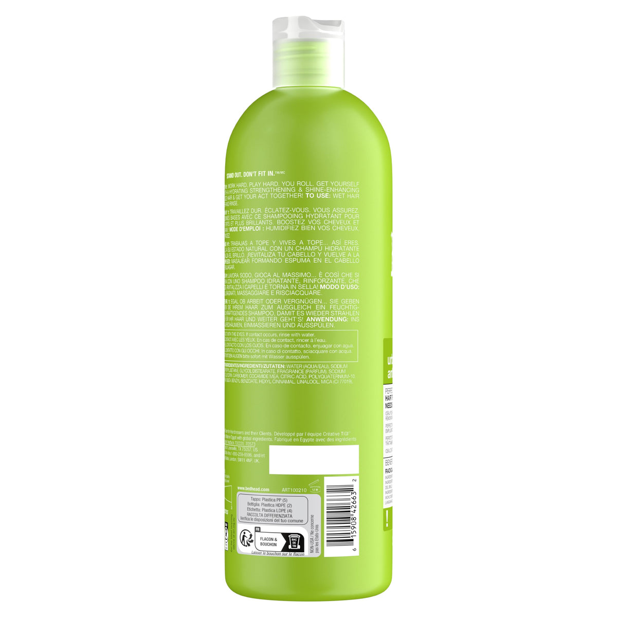 TIGI Bed Head shampoo in hand during use to show generous pump and everyday convenience