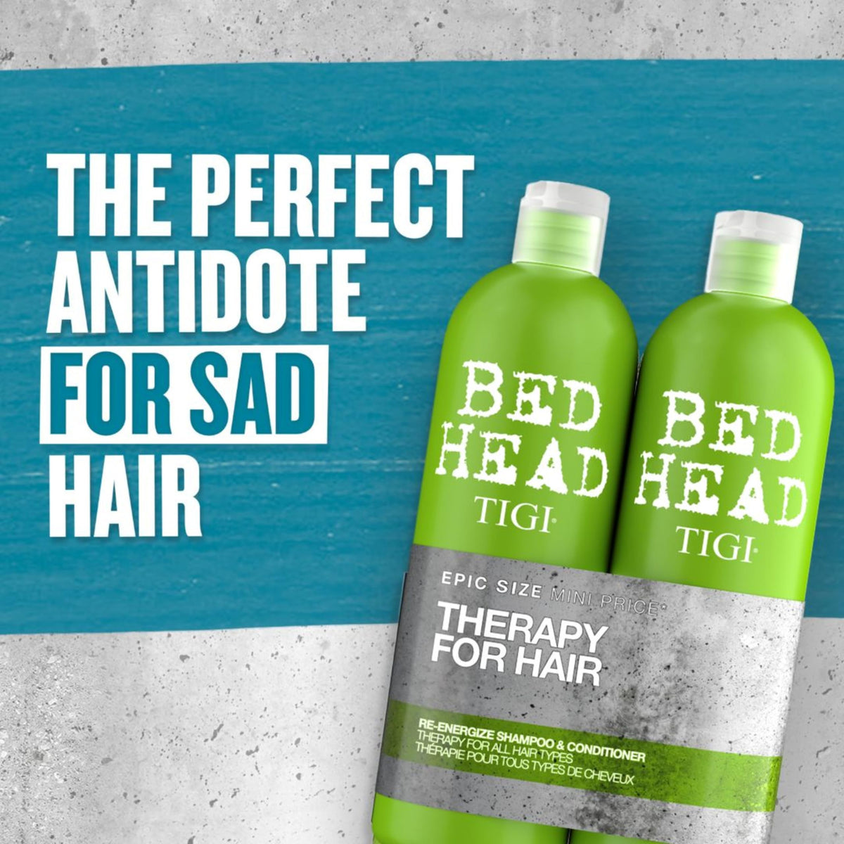 TIGI Bed Head close-up of pump and label highlighting ingredients