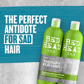 TIGI Bed Head close-up of pump and label highlighting ingredients
