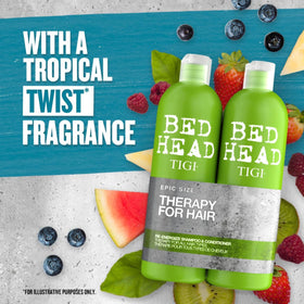 TIGI Bed Head shampoo poured into hand demonstrating cleansing action