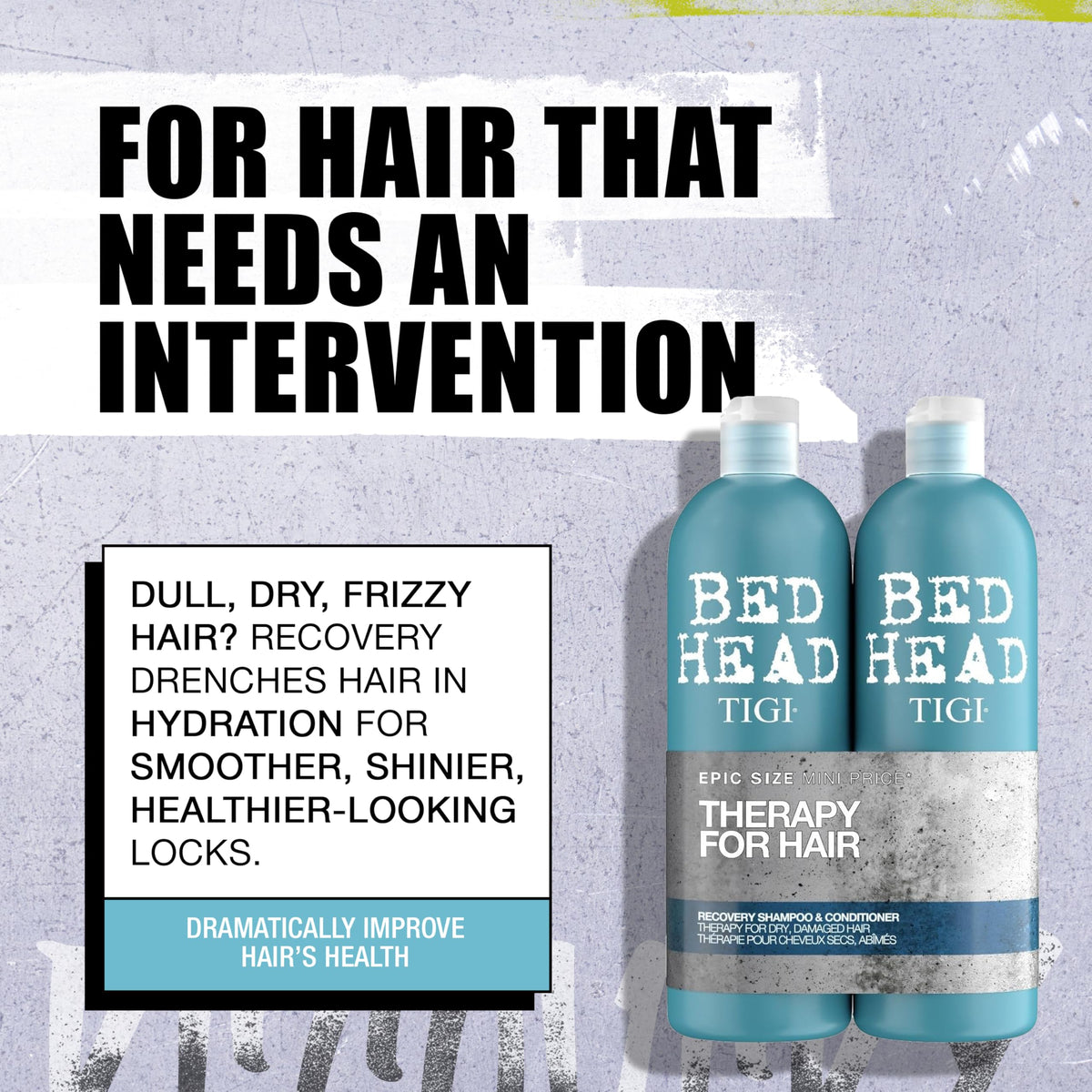TIGI Bed Head label close-up highlighting ingredients and usage benefits