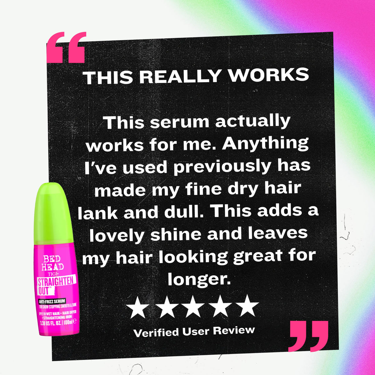 TIGI Bed Head on bathroom shelf showing portable salon results