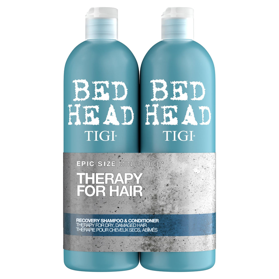 TIGI Bed Head front packaging shows large 750ml bottles and long-lasting value
