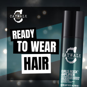 TIGI Catwalk styled curls on vanity showing salon-quality finish