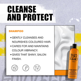 TIGI Colour Goddess duo bottles with size comparison to show 25.35 fl oz capacity benefit