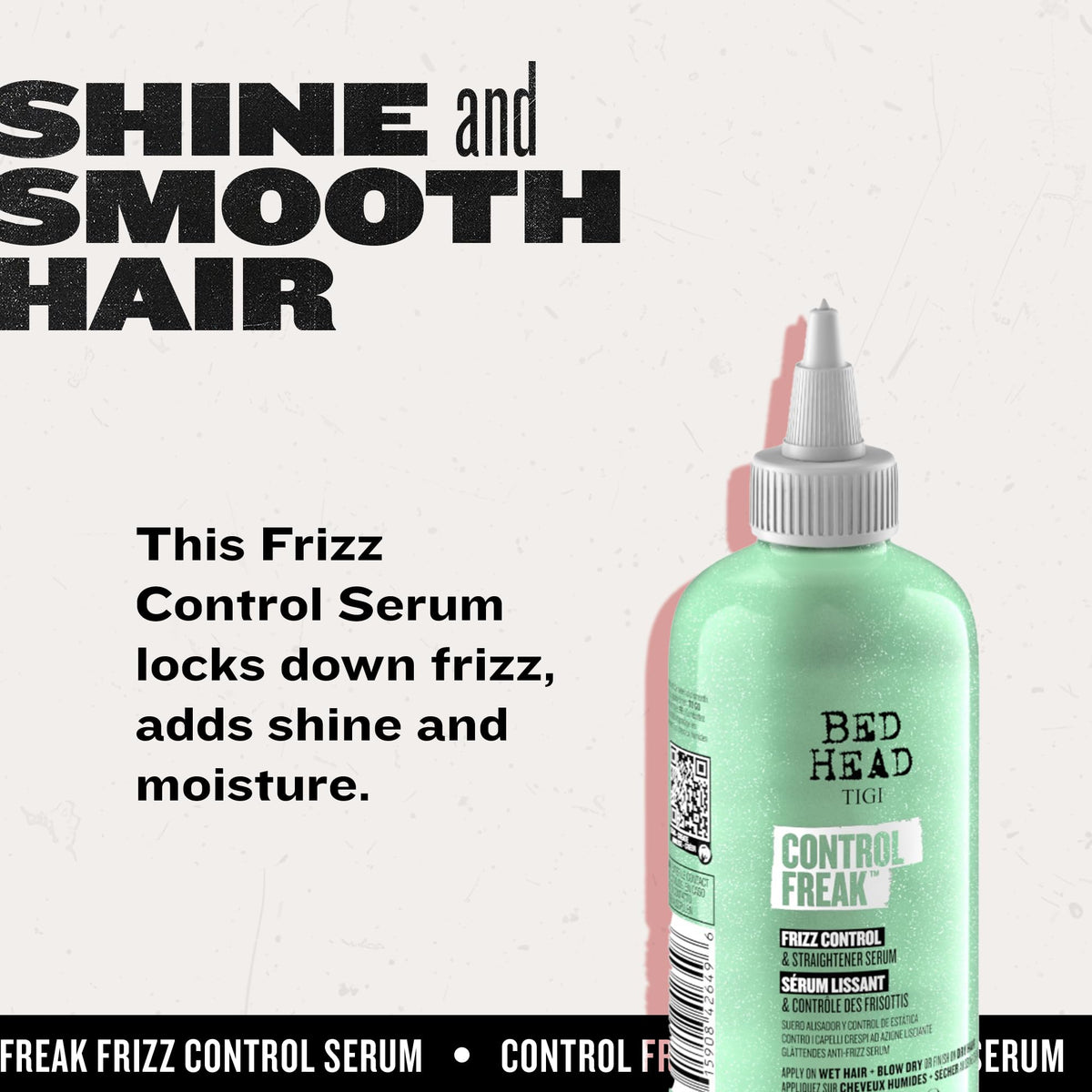 Applying TIGI Control Freak to damp hair to reduce frizz and speed blow-drying