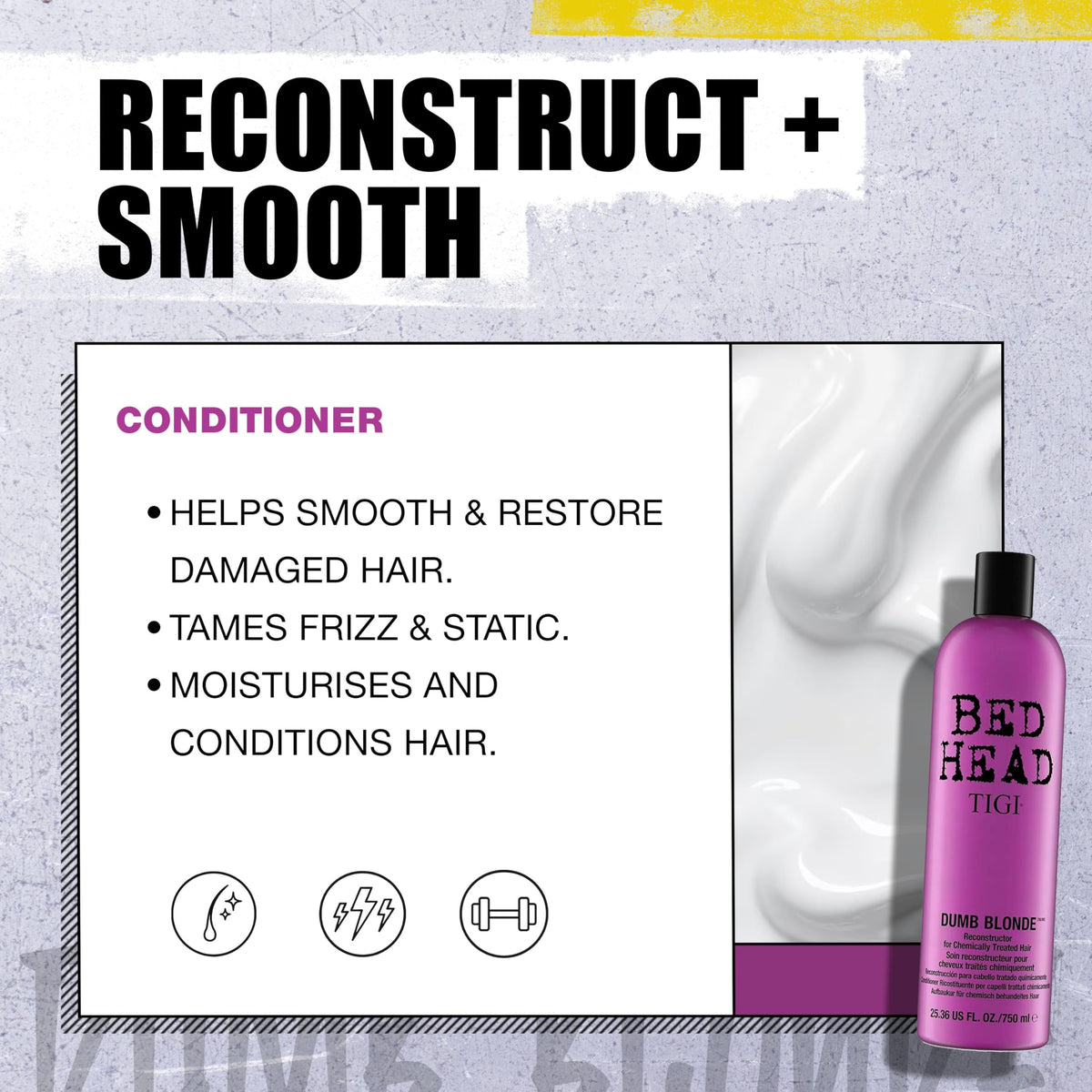 TIGI Dumb Blonde duo staged in bathroom conveying salon results at home