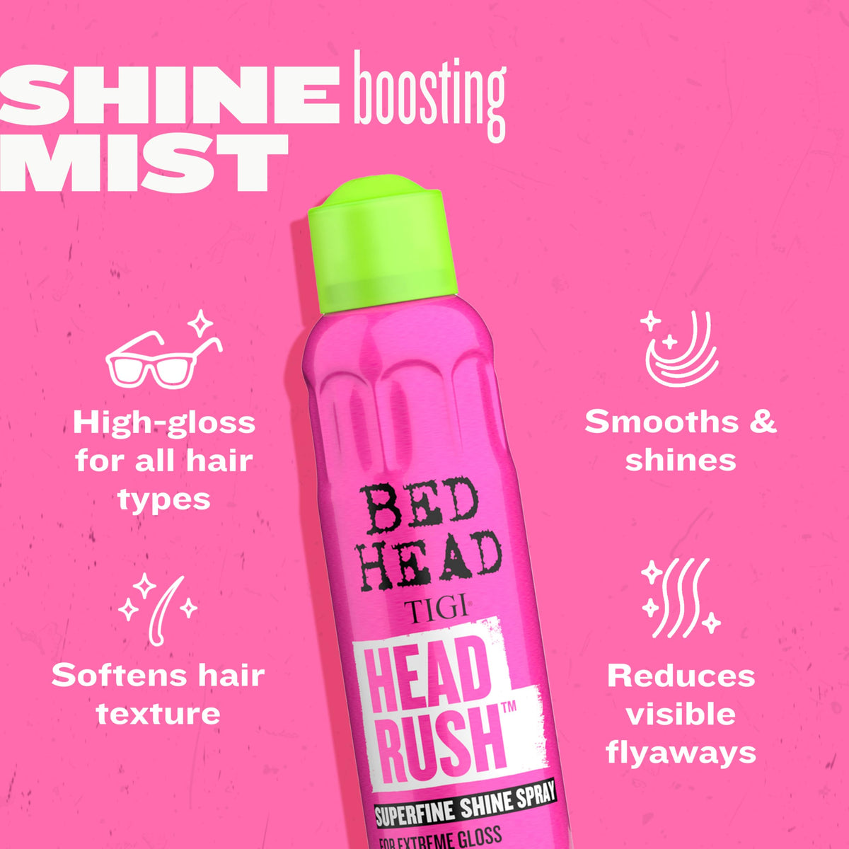TIGI Headrush superfine mist spraying to illustrate even application and glossy finish