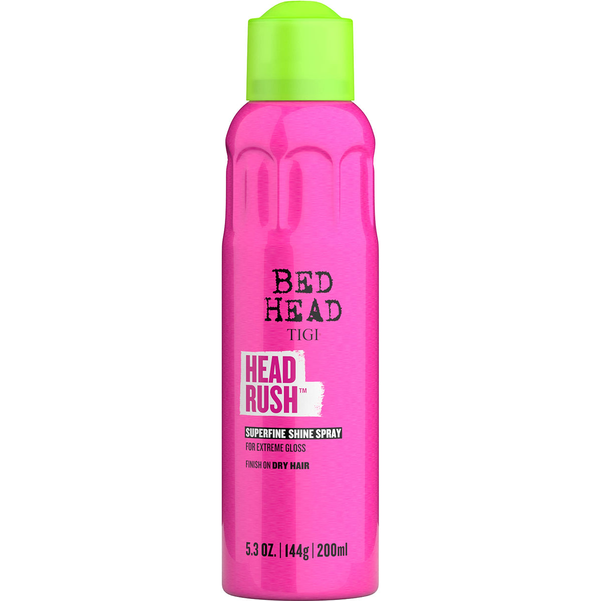 TIGI Headrush front can showing branding and 5.3 oz size benefit lightweight finish