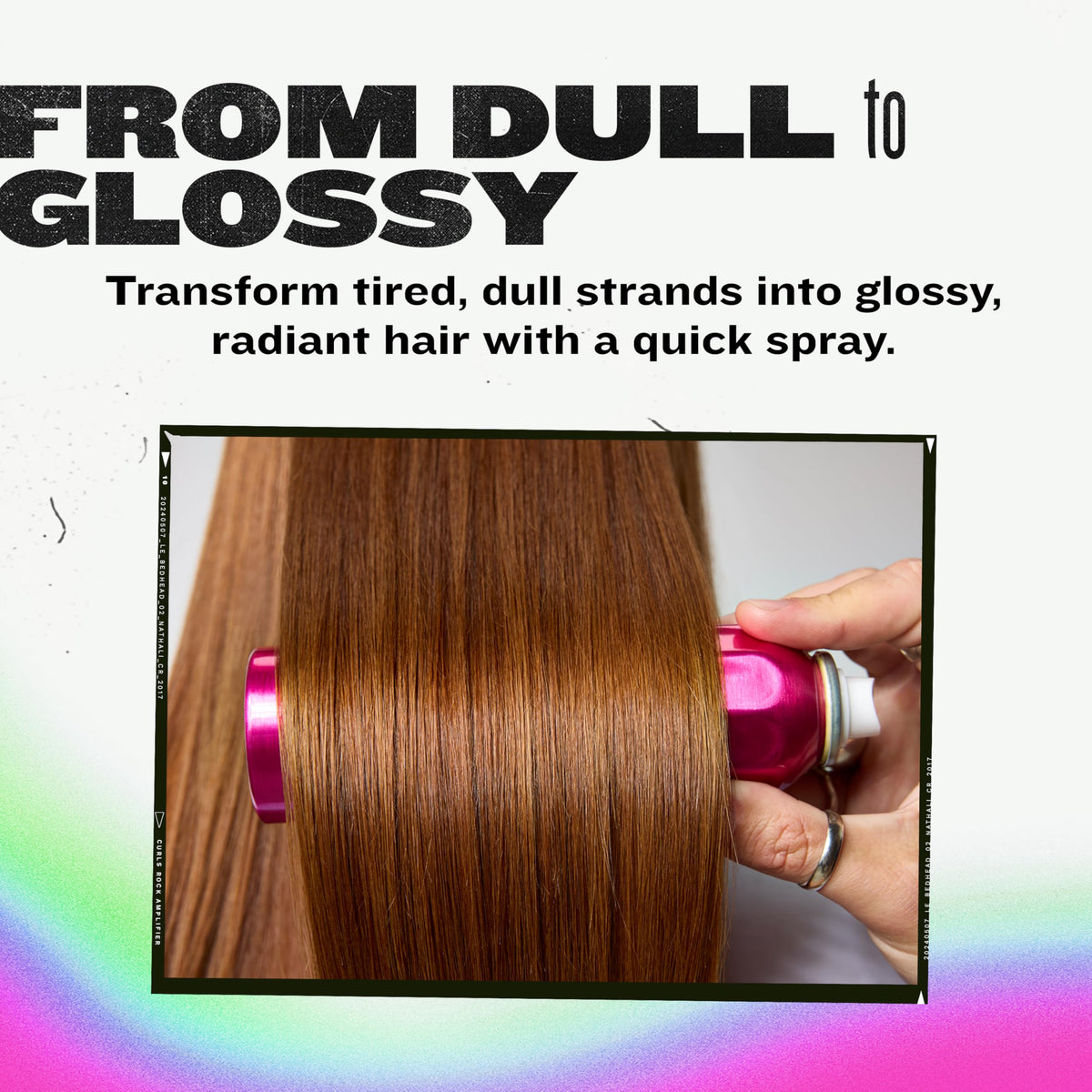 Model with finished hair after TIGI Headrush for smooth shiny hair and fresh scent