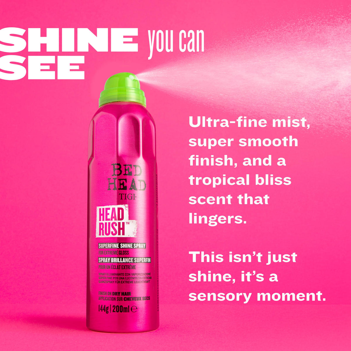 Close-up strand detail after TIGI Headrush showing smooth cuticle and reduced frizz