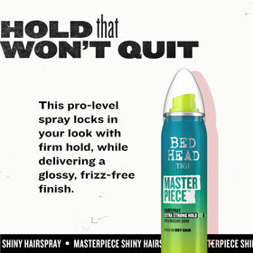 TIGI Bed Head Masterpiece on styled hair demonstrating glossy finish and strong hold