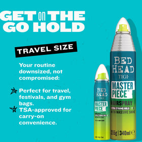 TIGI Bed Head Masterpiece spray texture closeup illustrating fine mist for even application