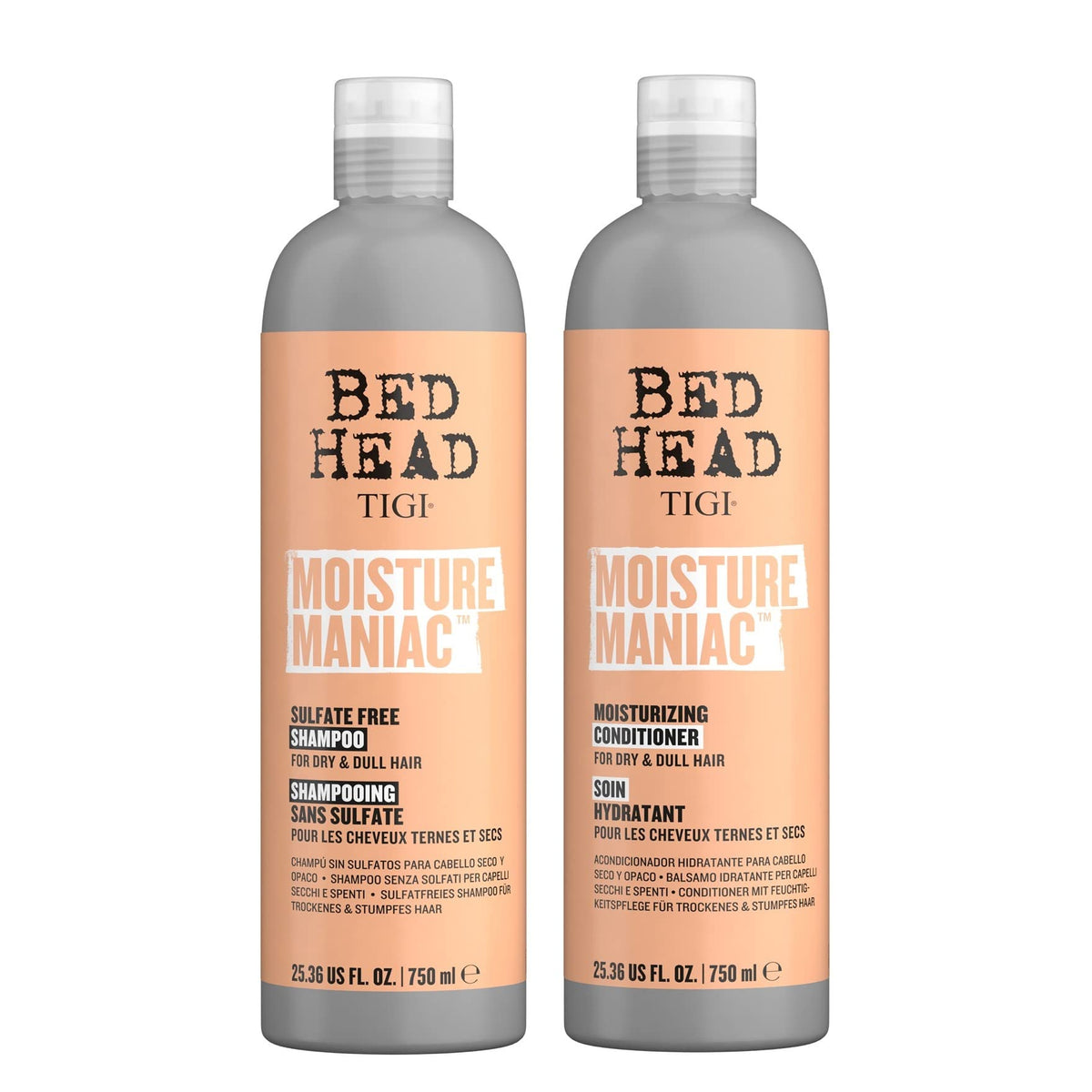 TIGI front packaging showing shampoo and conditioner for visible hydration benefits