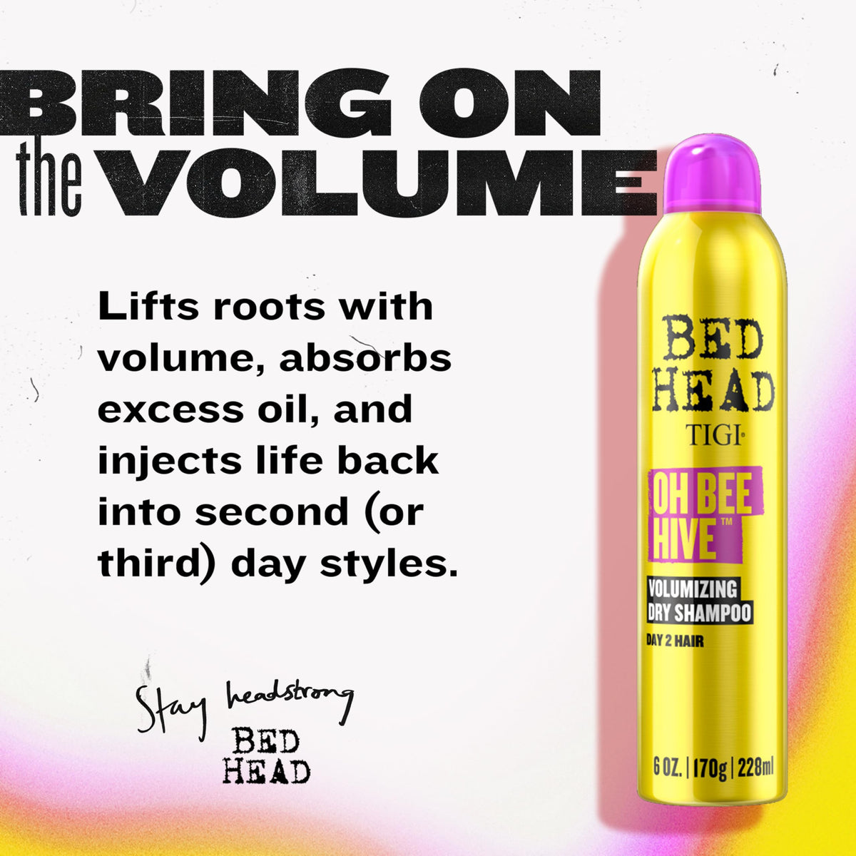 TIGI Oh Bee Hive aerosol nozzle detail illustrates precise spray for even application and coverage