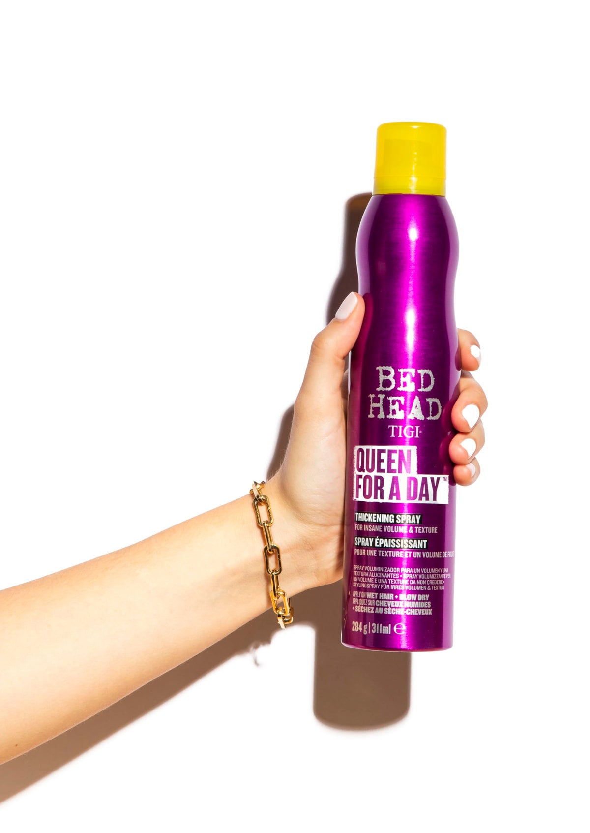 TIGI before and after image showing increased lift and fuller-looking hair