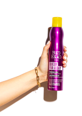 TIGI before and after image showing increased lift and fuller-looking hair