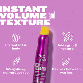 TIGI bottle held in hand for size comparison and easy at-home use benefit