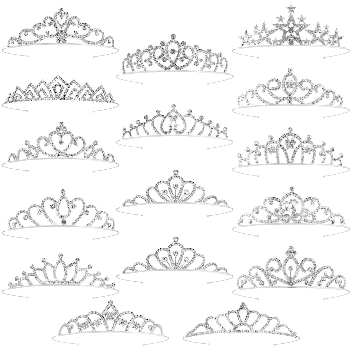 Tihebax front packaging showing full 16-piece tiaras set and easy storage benefit