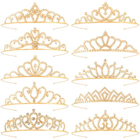 Tihebax gold tiara front view showing classic crown sparkle and elegance