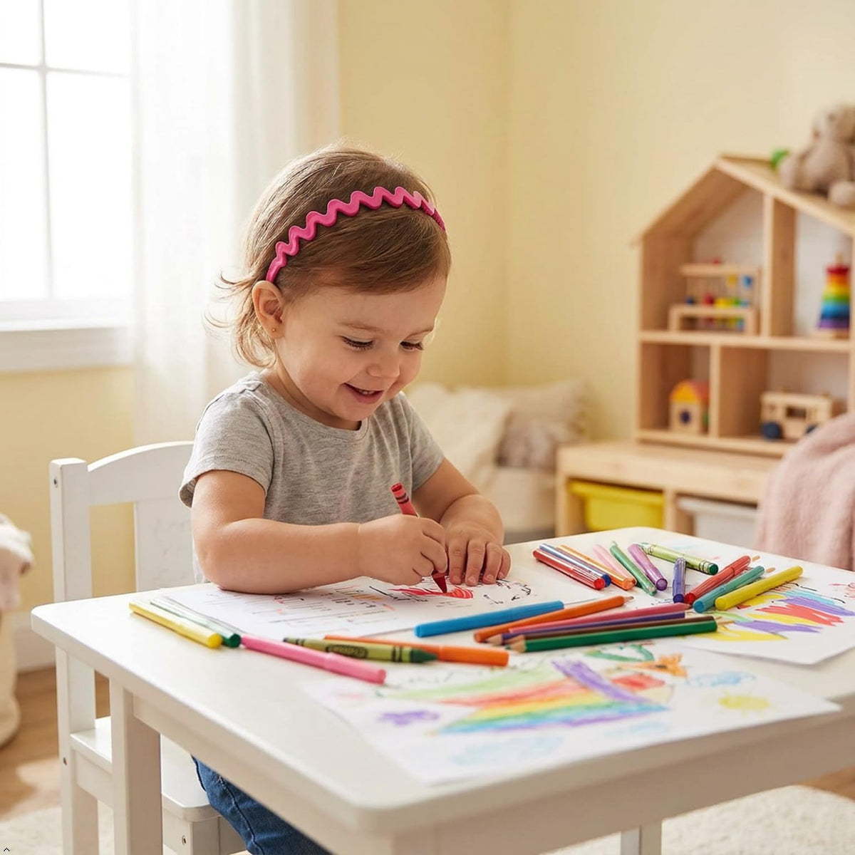 Tihebax toddler wearing a zig zag headband for secure fit