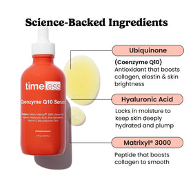 Timeless Skin Care dropper dispensing clear serum texture, highlighting smooth absorption benefit