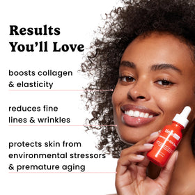 Timeless Skin Care bottle next to common object showing one-ounce scale benefit