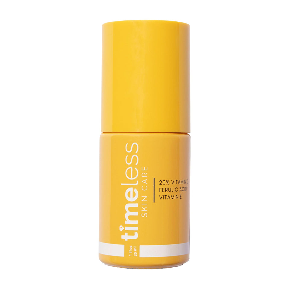 Timeless Skin Care front packaging showing 1 oz bottle and brand benefits