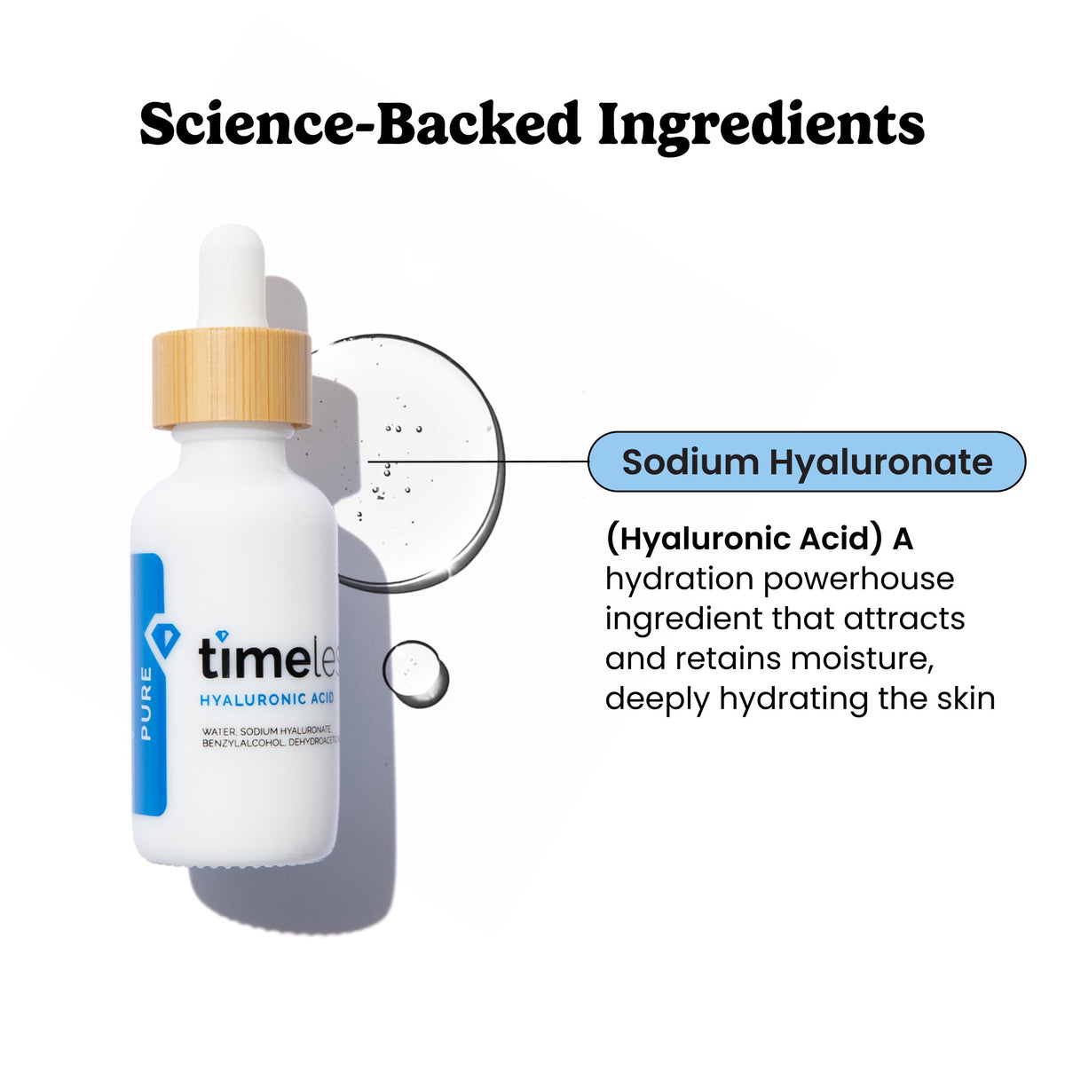 Timeless Skin Care dropper close-up dispensing clear serum for precise dosing