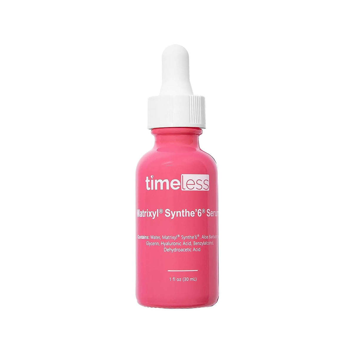 Timeless bottle front view showing label and clean packaging, brand clarity benefit