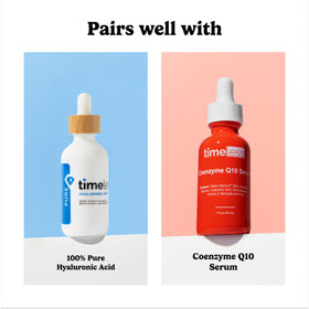 Timeless Skin Care bottle next to coin for scale showing compact 1 oz size