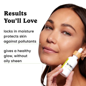 Timeless Skin Care oil applied on hand showing dewy finish and quick moisturizing benefit