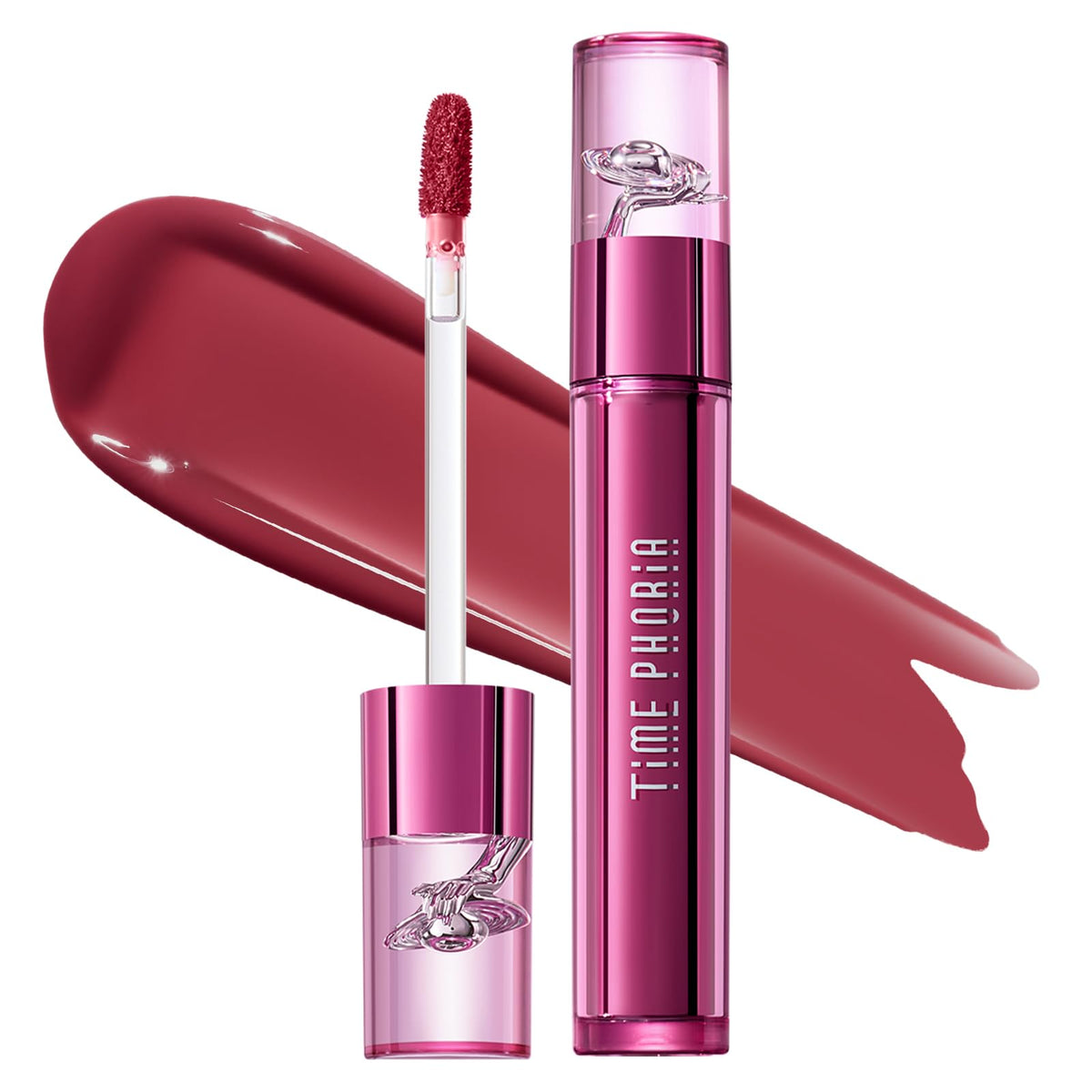 TIMEPHORIA front packaging showing medium pink shade and sleek tube benefit: clear shade ID