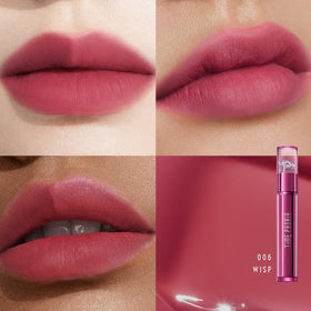 TIMEPHORIA watery-velvet tint drop on hand illustrating glossy-to-matte texture transformation