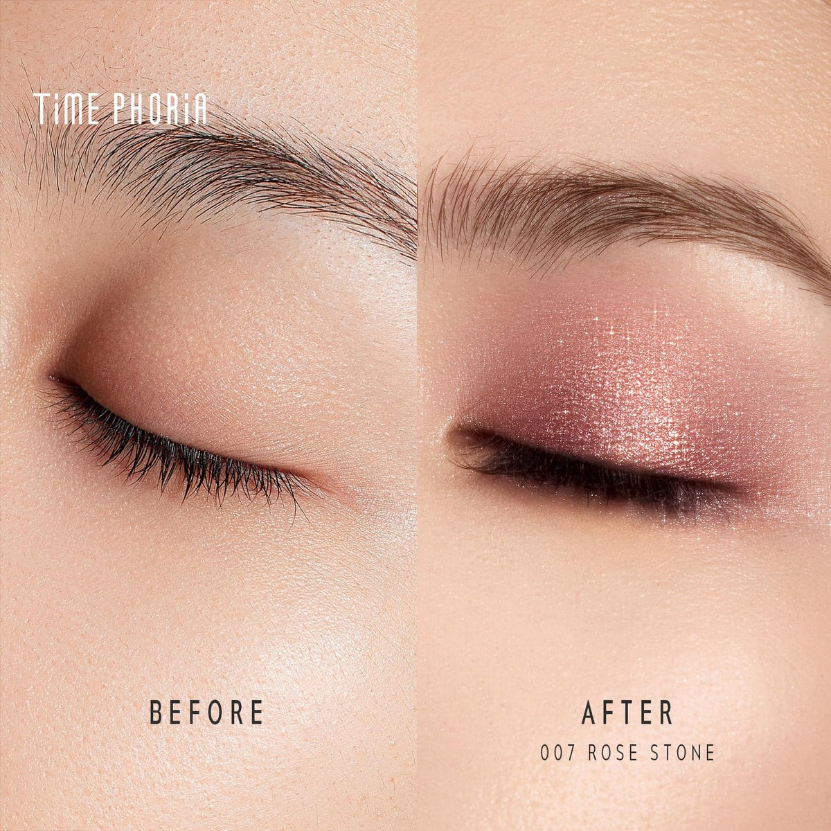 TIMEPHORIA swatch on forearm revealing neutral rose shimmer payoff and true color