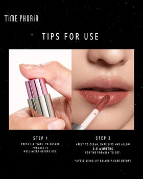 TIMEPHORIA label close-up with ingredients and click-activation instructions for reliability