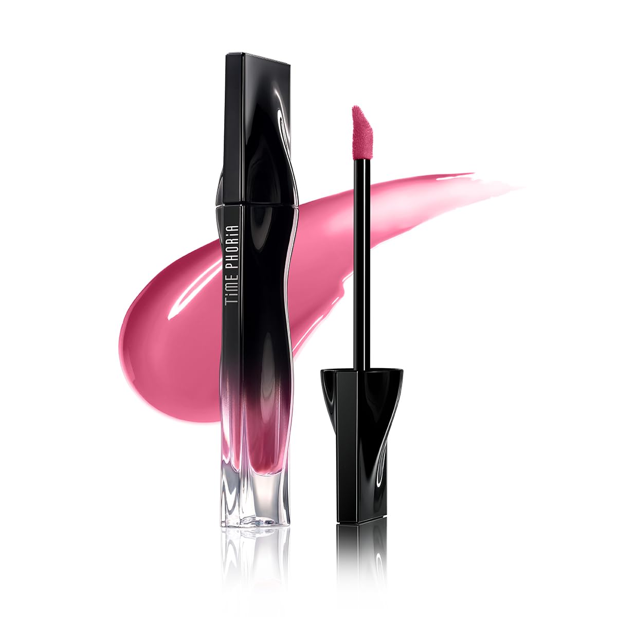 TIMEPHORIA front jar showing cool pink shade and glossy finish benefit