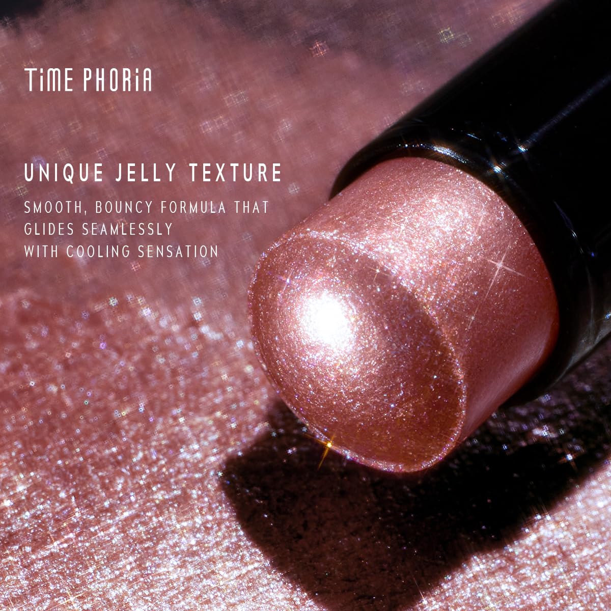 TIMEPHORIA swatch on arm displaying Moonshell champagne shimmer and high-impact shine