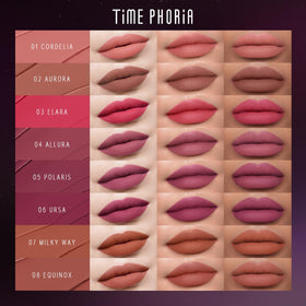 TIMEPHORIA multiple swatches on skin showing high-pigment payoff