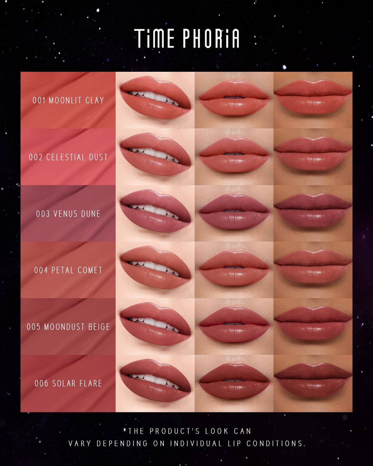 TIMEPHORIA rich texture swatch showing deep rose-pink pigment and smooth finish