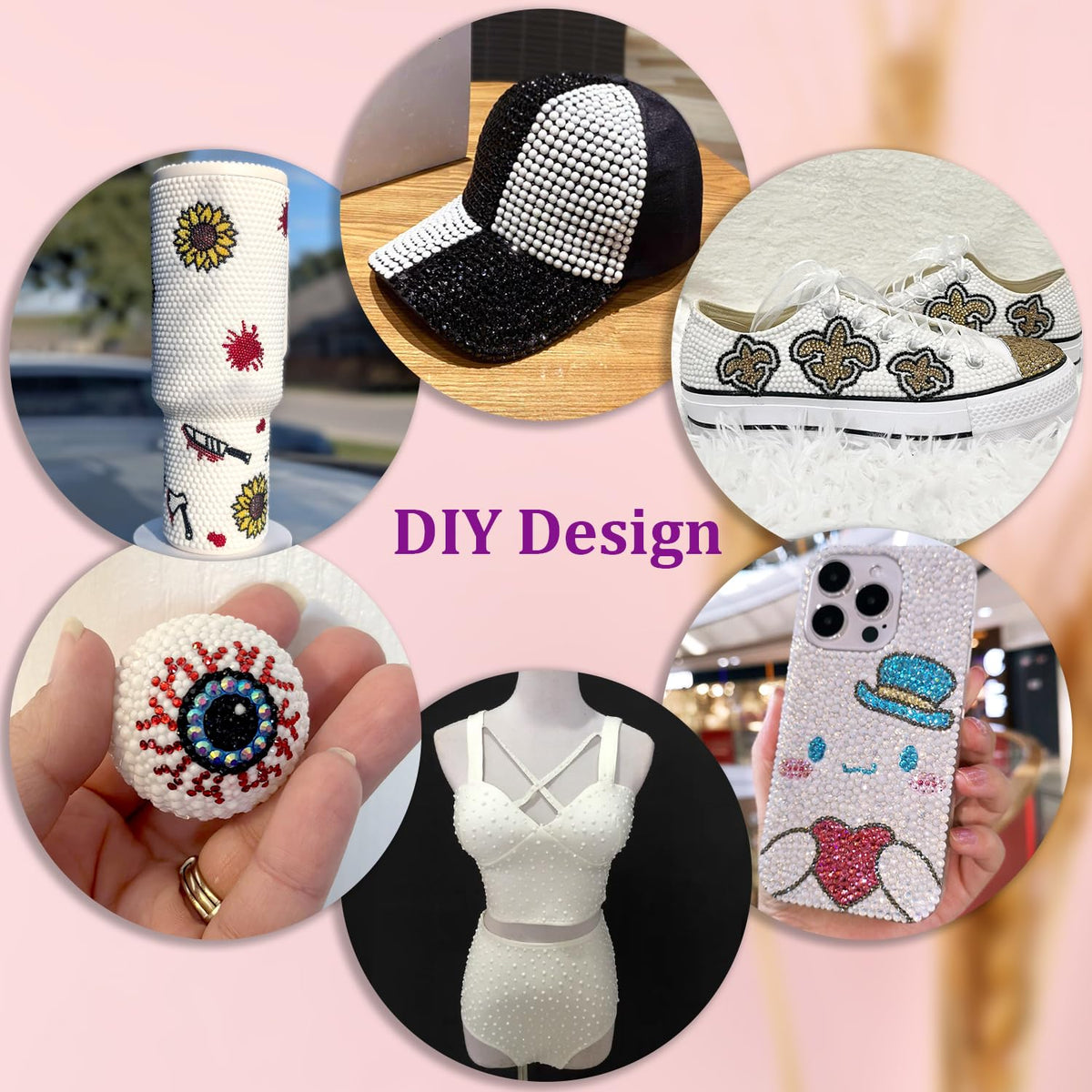 TINKRSTUFF rhinestones being applied to a tumbler illustrating decorative use