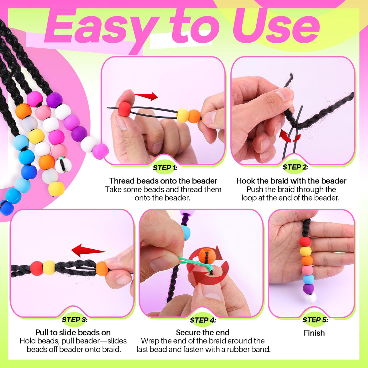 TINKRSTUFF beads slid onto braid demonstrating fast styling advantage