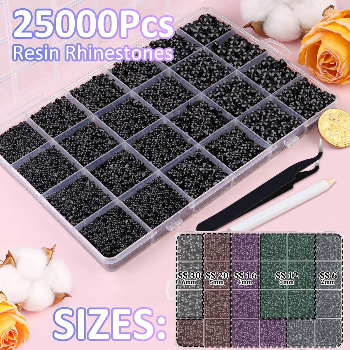 TINKRSTUFF black rhinestone close-up of faceted resin surface for extra sparkle