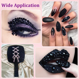 TINKRSTUFF black rhinestones next to a coin showing size range and scale