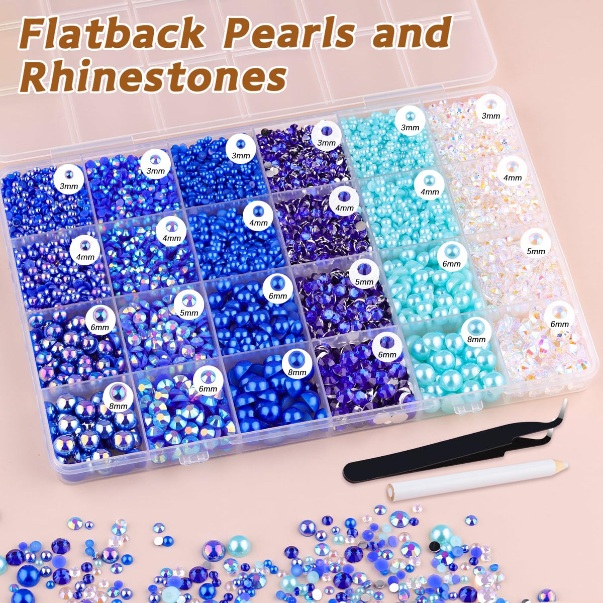 TINKRSTUFF close-up of blue AB rhinestones reflecting light for vibrant sparkle