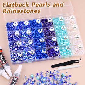 TINKRSTUFF close-up of blue AB rhinestones showing colorful sparkle