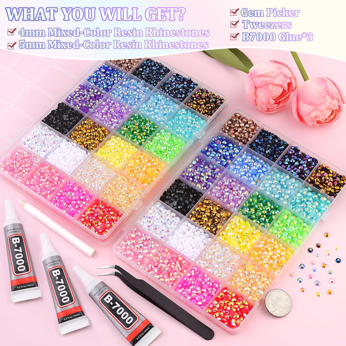 TINKRSTUFF open compartment box organizing colorful rhinestones for quick access