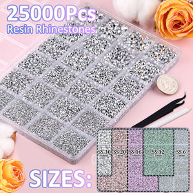TINKRSTUFF open compartment grid with organized silver resin rhinestones enabling easy selection