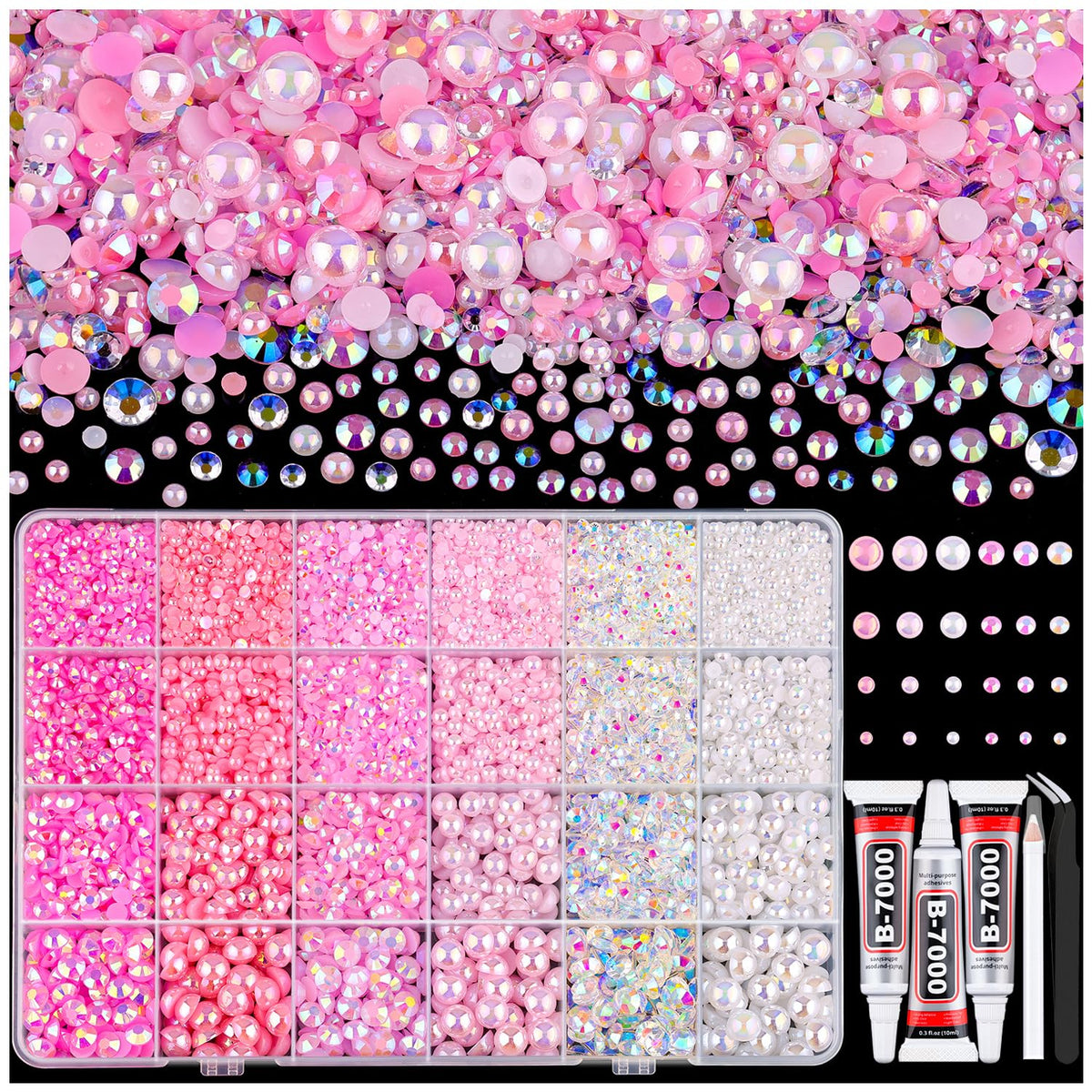 TINKRSTUFF front box display showing organized compartments and mixed pearls