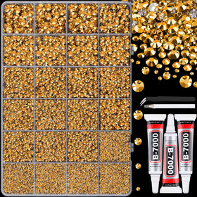 TINKRSTUFF front package view showing organized 24-grid rhinestone box and included tools for quick start